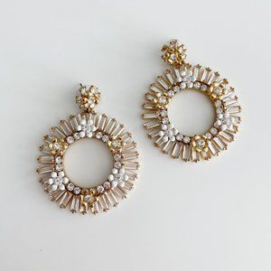 J. Crew Floral Baguette Crystal Hoop Earrings (Crystal)
